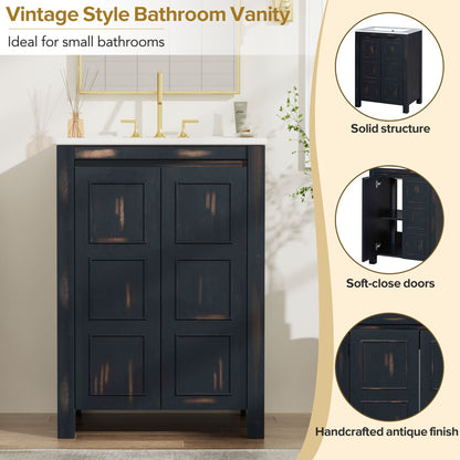 24x18x34 Inches Vintage Style Small Bathroom Vanity Combo with Ceramic Sink, 2 Soft-close Doors - Groovy Boardz