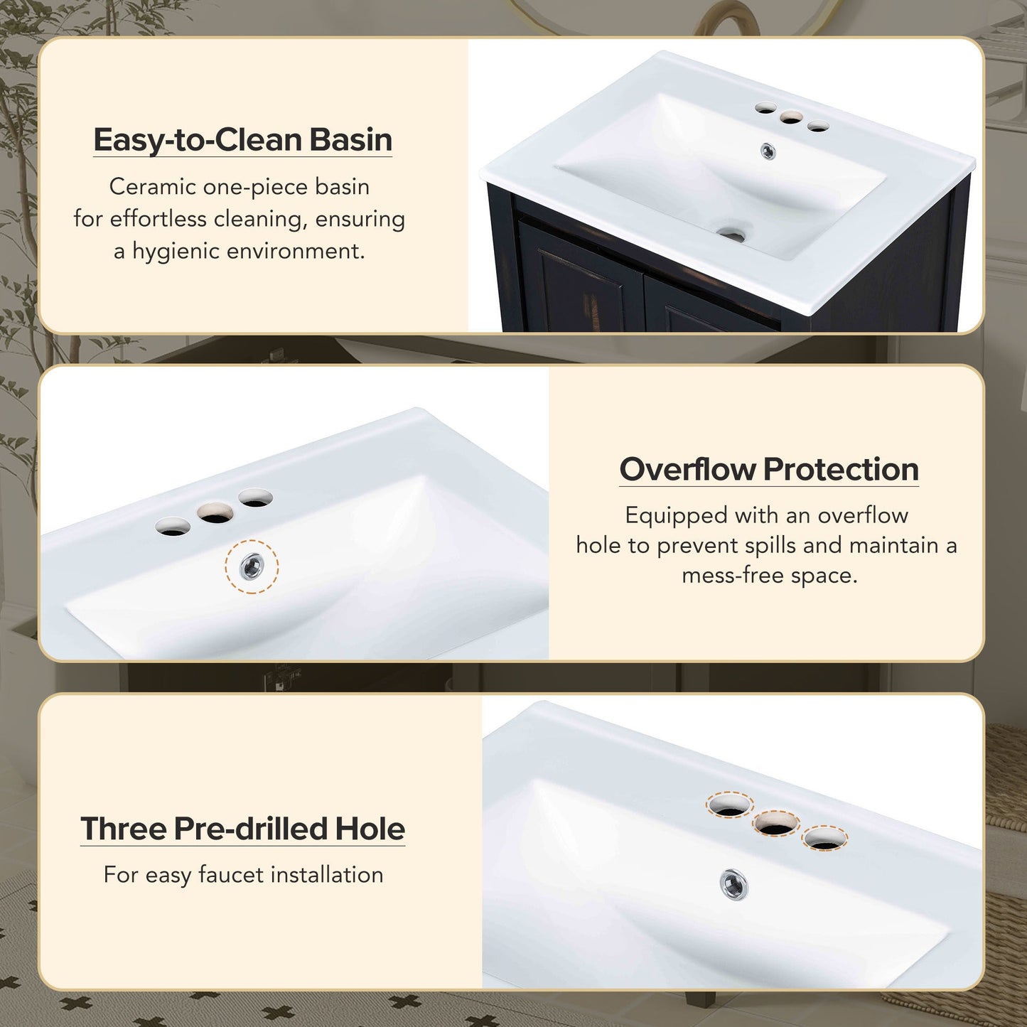 24x18x34 Inches Vintage Style Small Bathroom Vanity Combo with Ceramic Sink, 2 Soft-close Doors - Groovy Boardz