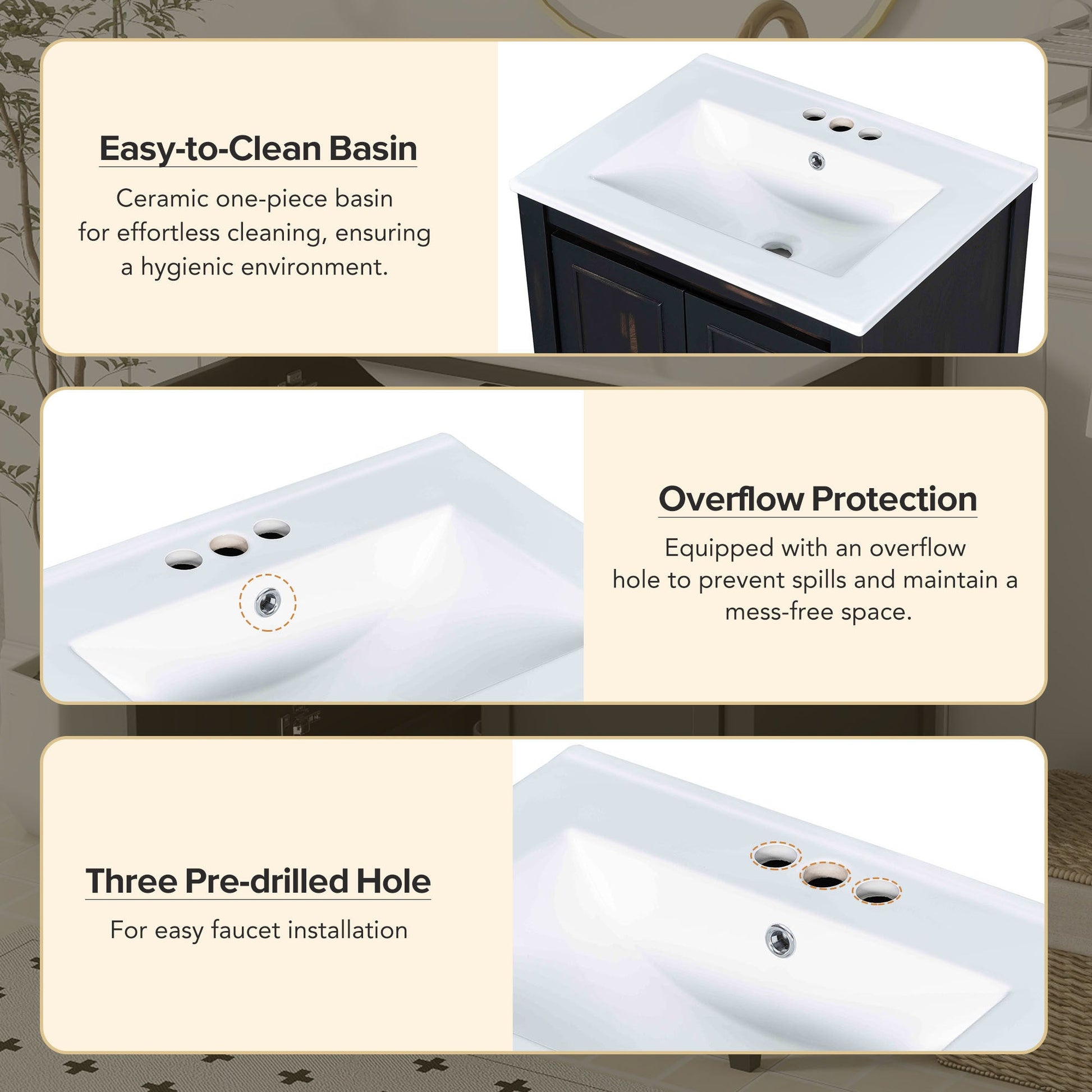 24x18x34 Inches Vintage Style Small Bathroom Vanity Combo with Ceramic Sink, 2 Soft-close Doors - Groovy Boardz