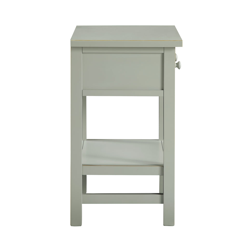 Finley 1-Drawer Storage Nightstand in Antique Gray with Distressed Wood Finish and Faux Keyhole Detail