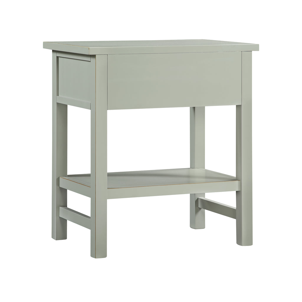Finley 1-Drawer Storage Nightstand in Antique Gray with Distressed Wood Finish and Faux Keyhole Detail