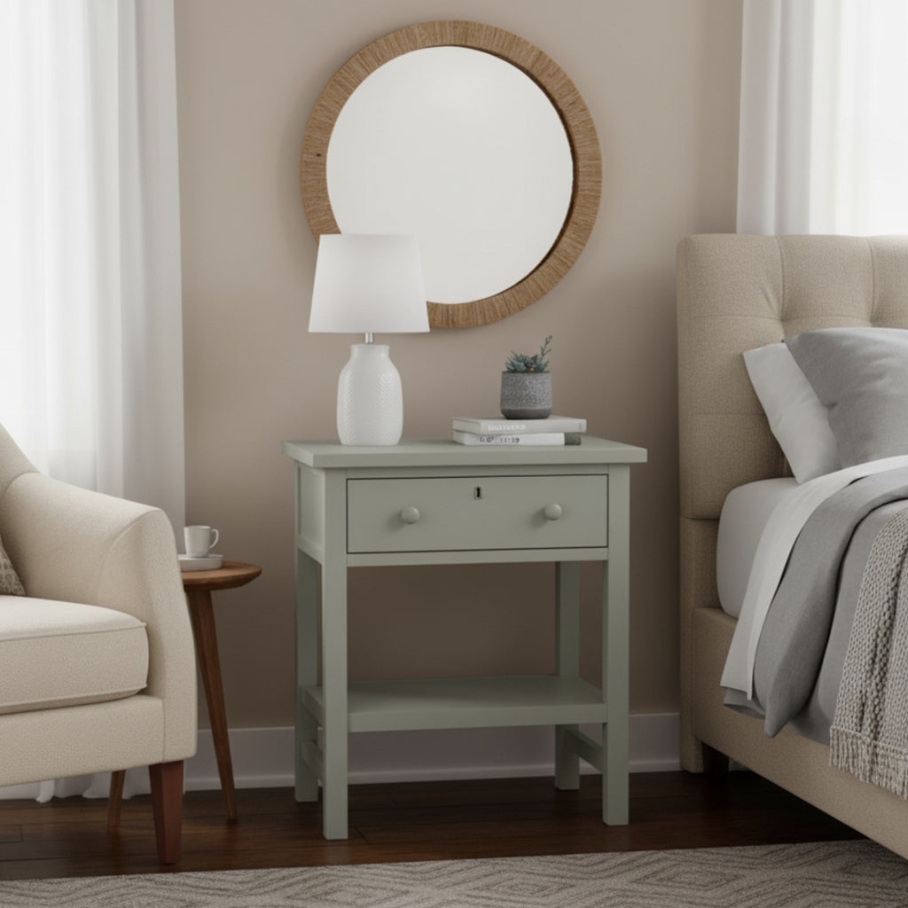 Finley 1-Drawer Storage Nightstand in Antique Gray with Distressed Wood Finish and Faux Keyhole Detail