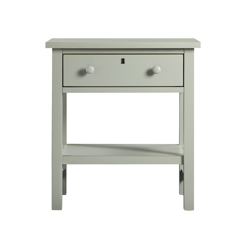 Finley 1-Drawer Storage Nightstand in Antique Gray with Distressed Wood Finish and Faux Keyhole Detail
