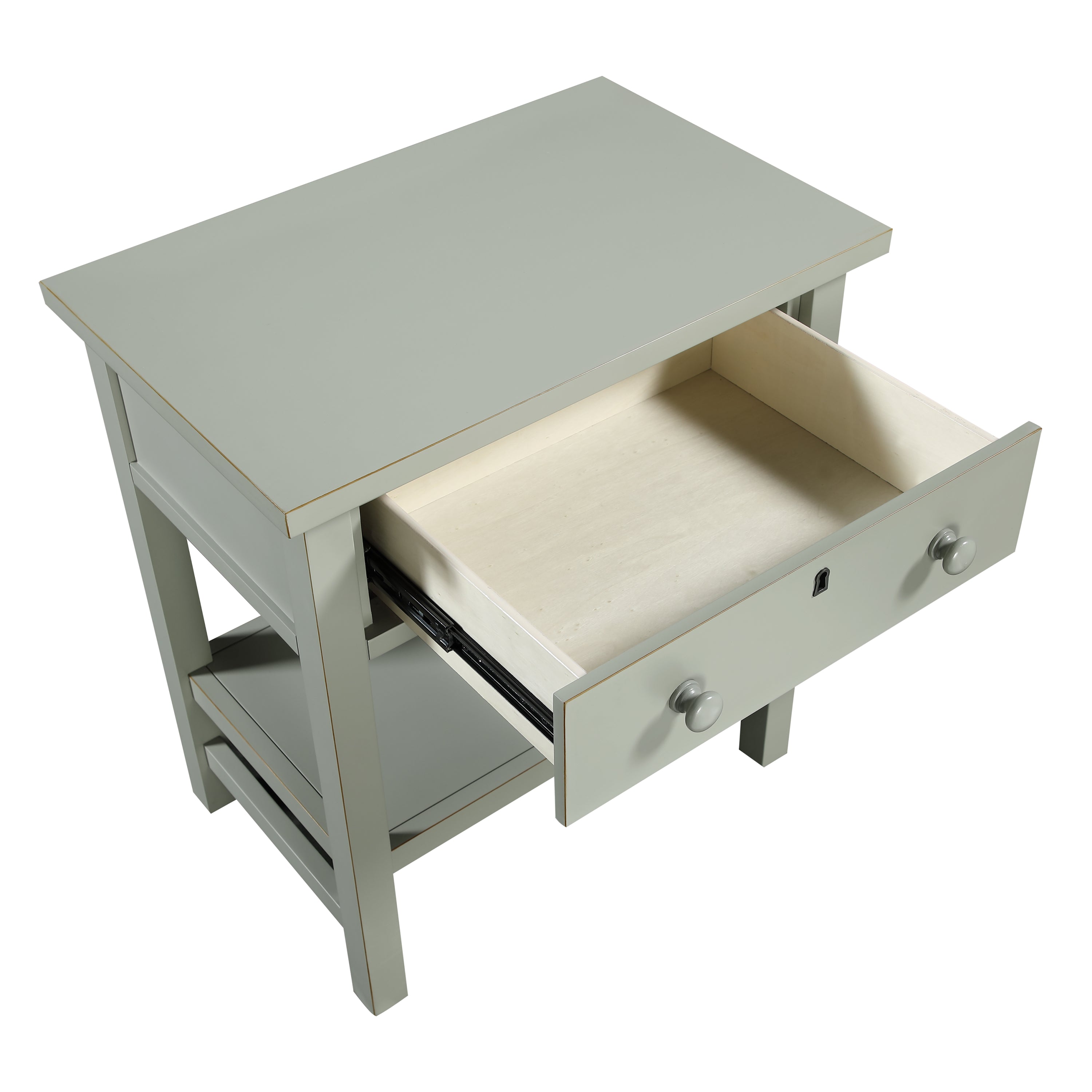 Finley 1-Drawer Storage Nightstand in Antique Gray with Distressed Wood Finish and Faux Keyhole Detail