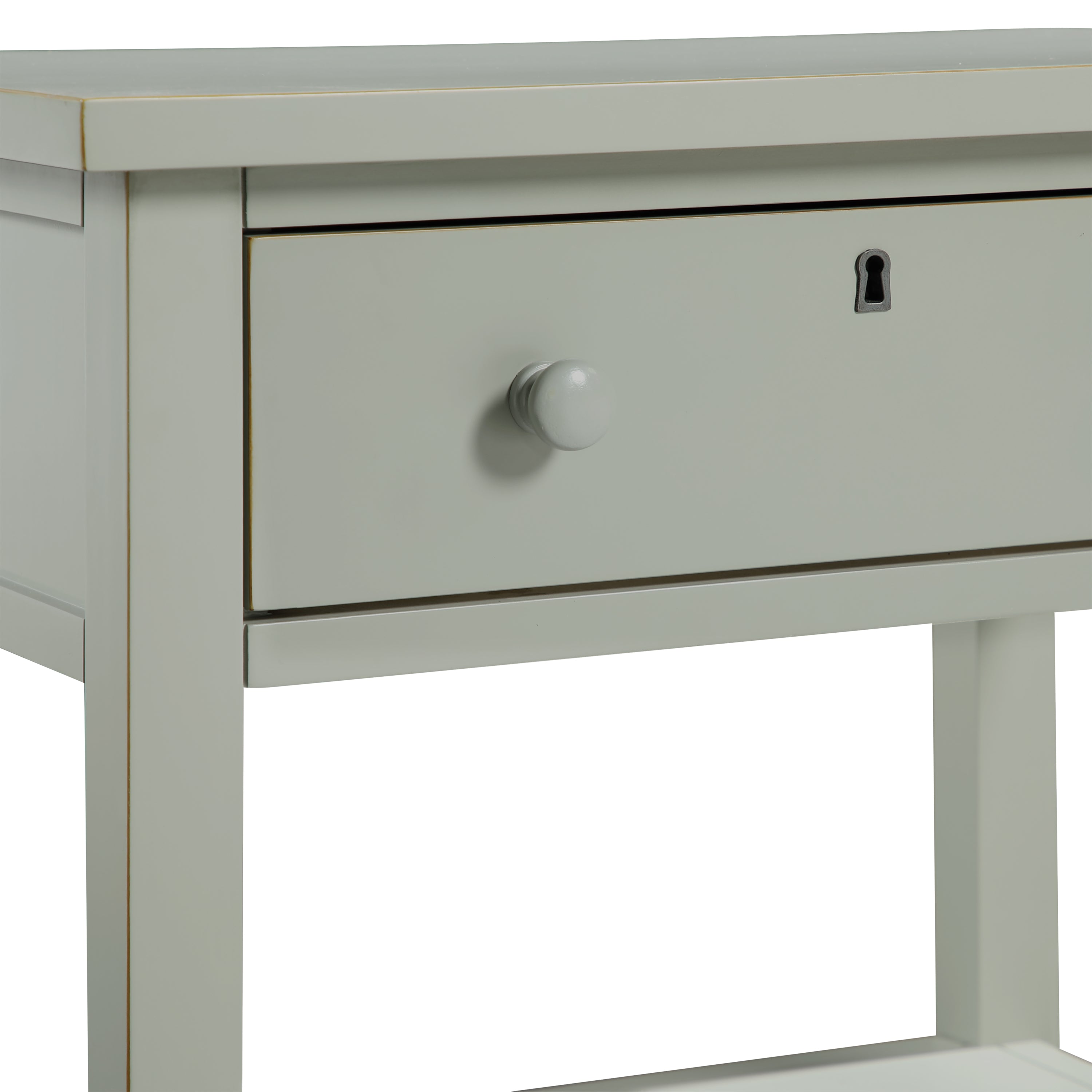 Finley 1-Drawer Storage Nightstand in Antique Gray with Distressed Wood Finish and Faux Keyhole Detail