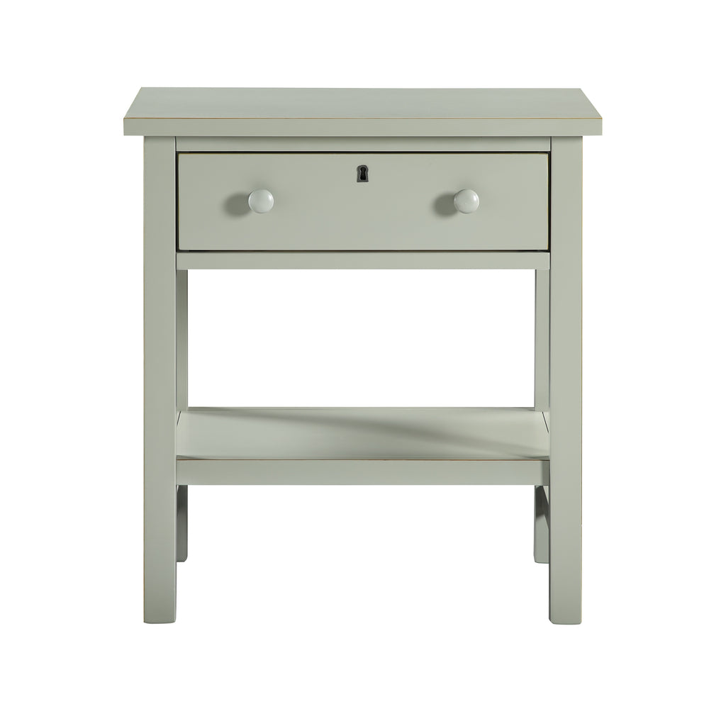 Finley 1-Drawer Storage Nightstand in Antique Gray with Distressed Wood Finish and Faux Keyhole Detail