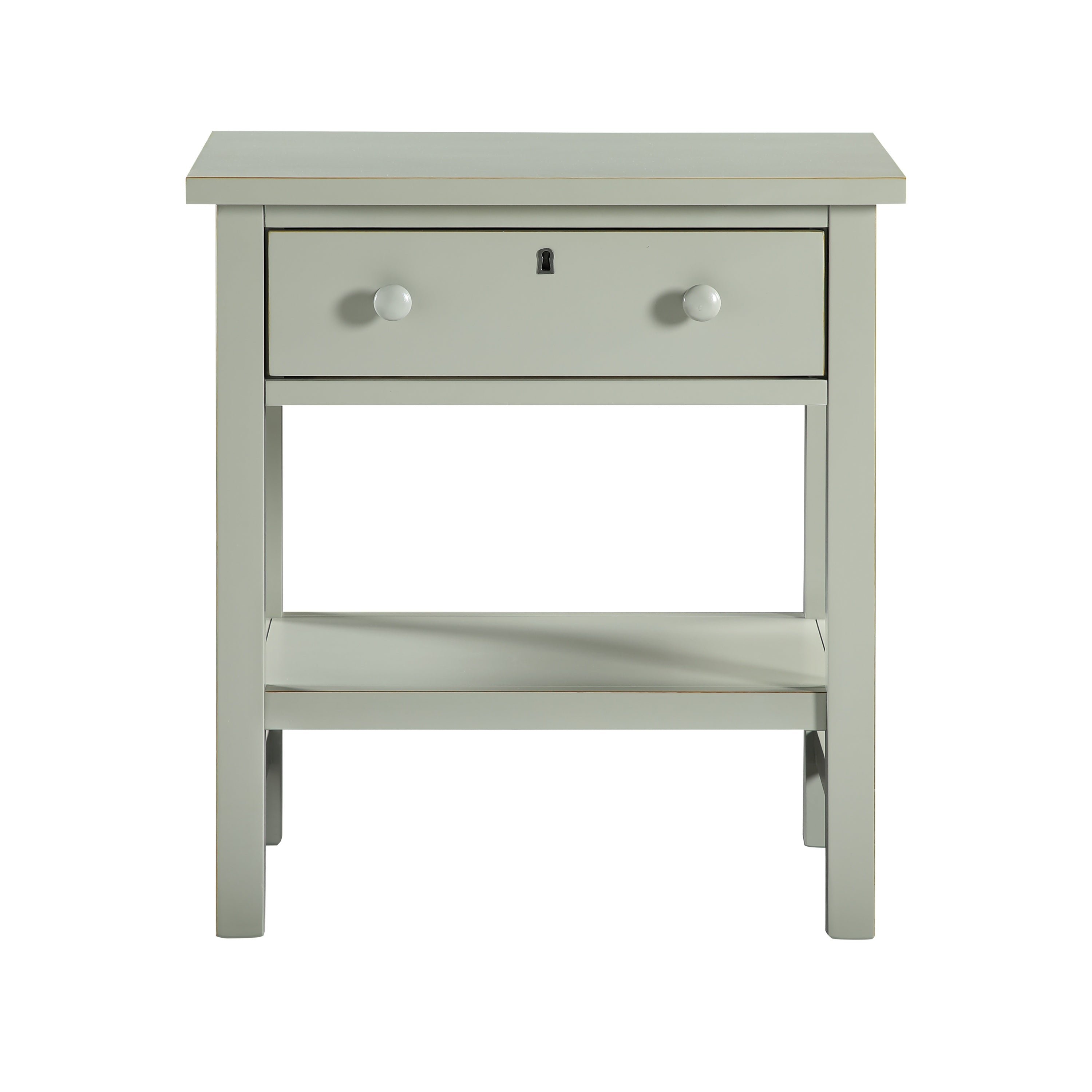 Finley 1-Drawer Storage Nightstand in Antique Gray with Distressed Wood Finish and Faux Keyhole Detail