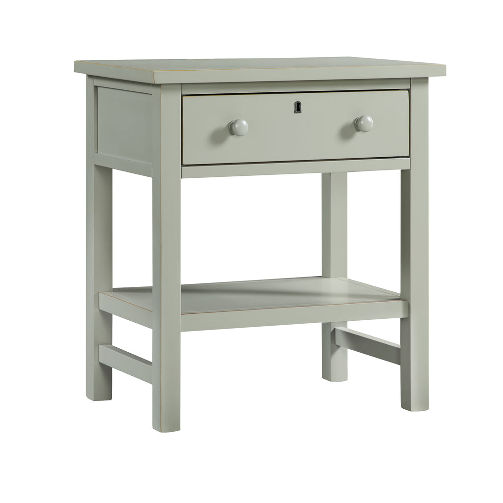 Finley 1-Drawer Storage Nightstand in Antique Gray with Distressed Wood Finish and Faux Keyhole Detail