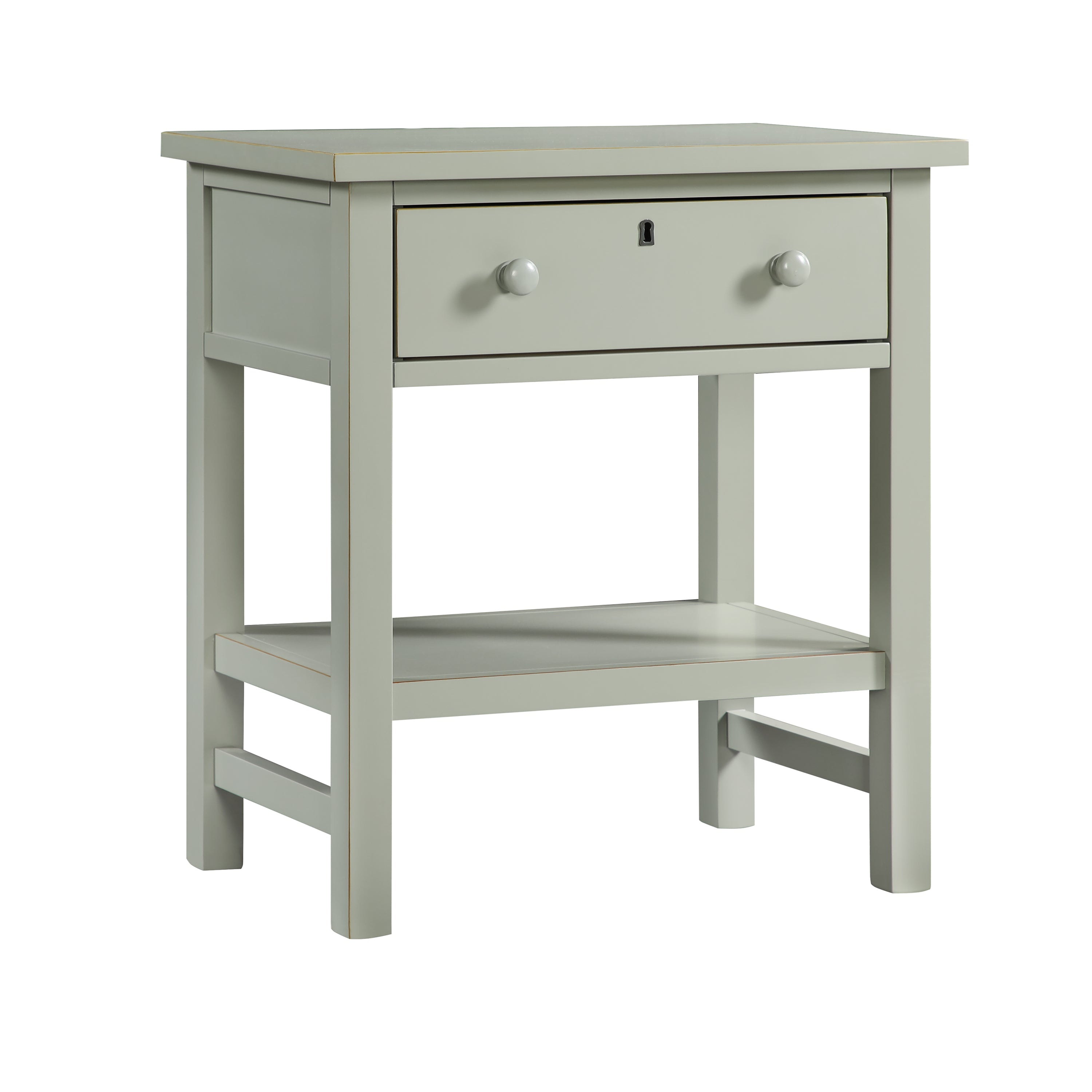 Finley 1-Drawer Storage Nightstand in Antique Gray with Distressed Wood Finish and Faux Keyhole Detail