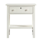 Finley 1-Drawer Storage Nightstand in Antique White with Distressed Wood Finish and Traditional Design Details