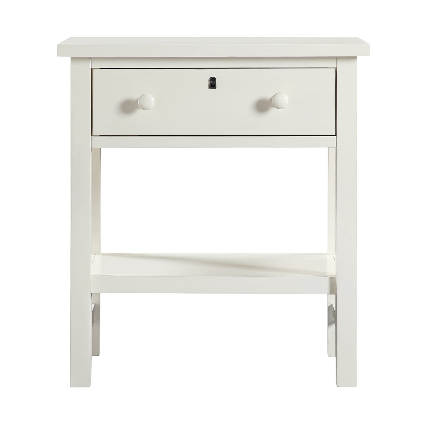 Finley 1-Drawer Storage Nightstand in Antique White with Distressed Wood Finish and Traditional Design Details