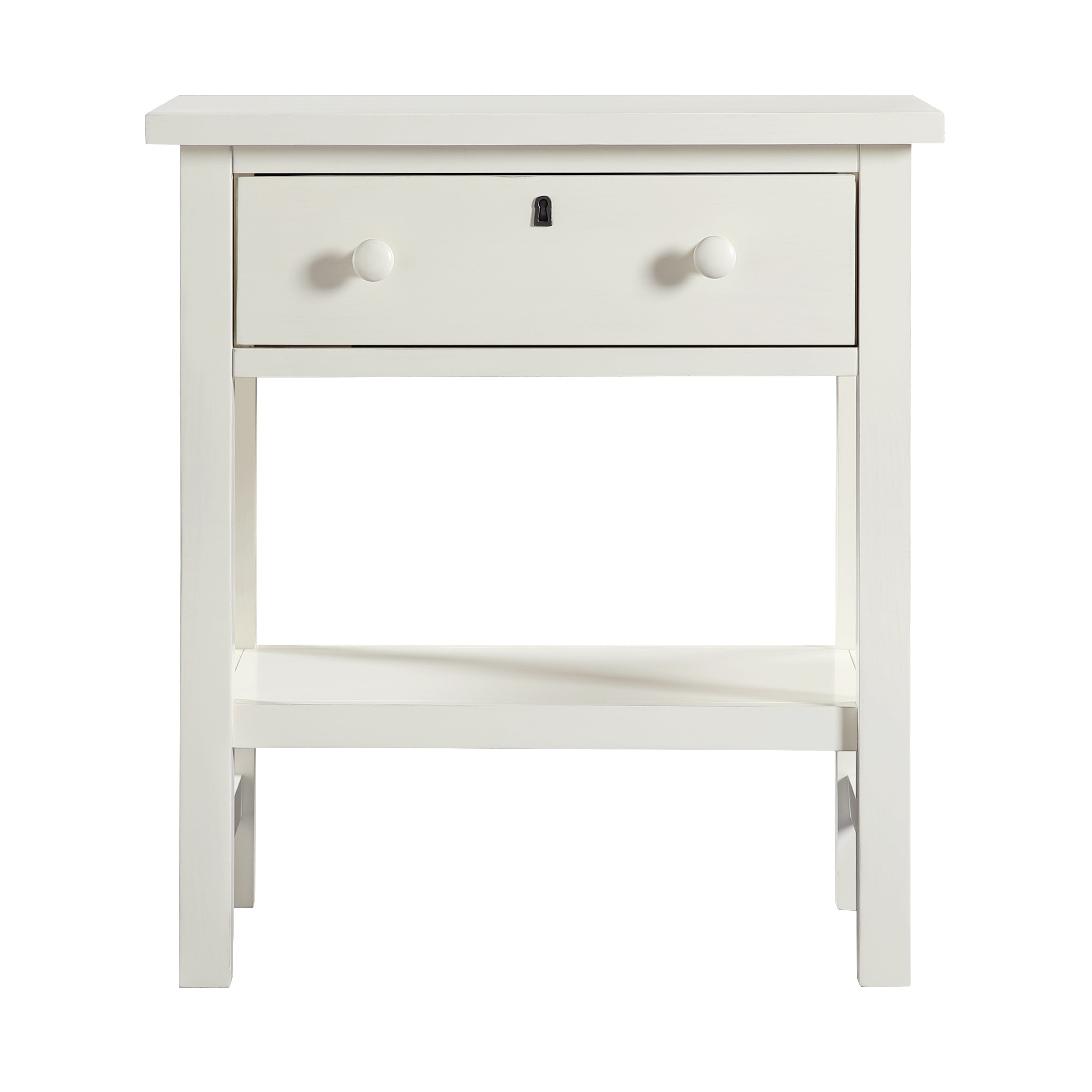 Finley 1-Drawer Storage Nightstand in Antique White with Distressed Wood Finish and Traditional Design Details