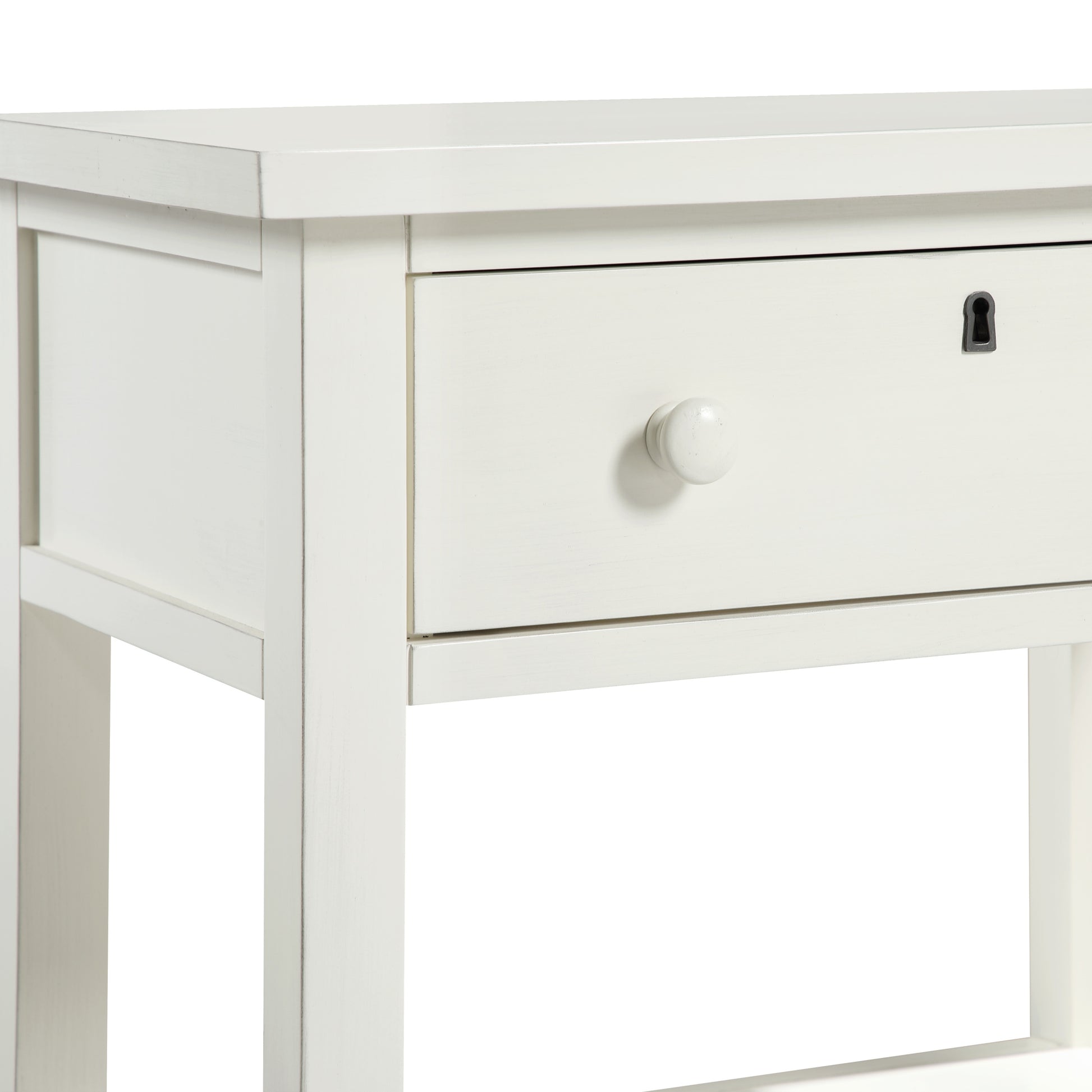 Finley 1-Drawer Storage Nightstand in Antique White with Distressed Wood Finish and Traditional Design Details