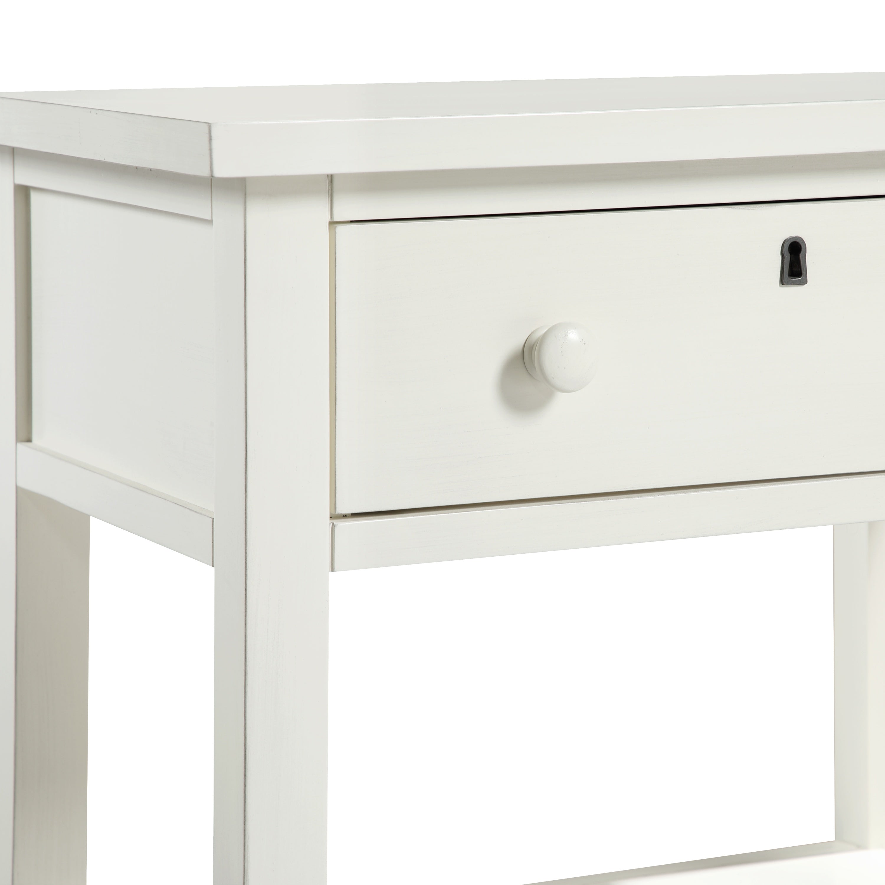 Finley 1-Drawer Storage Nightstand in Antique White with Distressed Wood Finish and Traditional Design Details