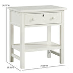 Finley 1-Drawer Storage Nightstand in Antique White with Distressed Wood Finish and Traditional Design Details