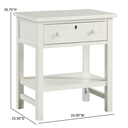 Finley 1-Drawer Storage Nightstand in Antique White with Distressed Wood Finish and Traditional Design Details