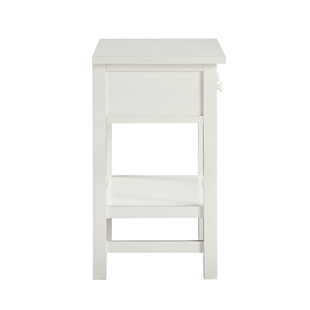 Finley 1-Drawer Storage Nightstand in Antique White with Distressed Wood Finish and Traditional Design Details