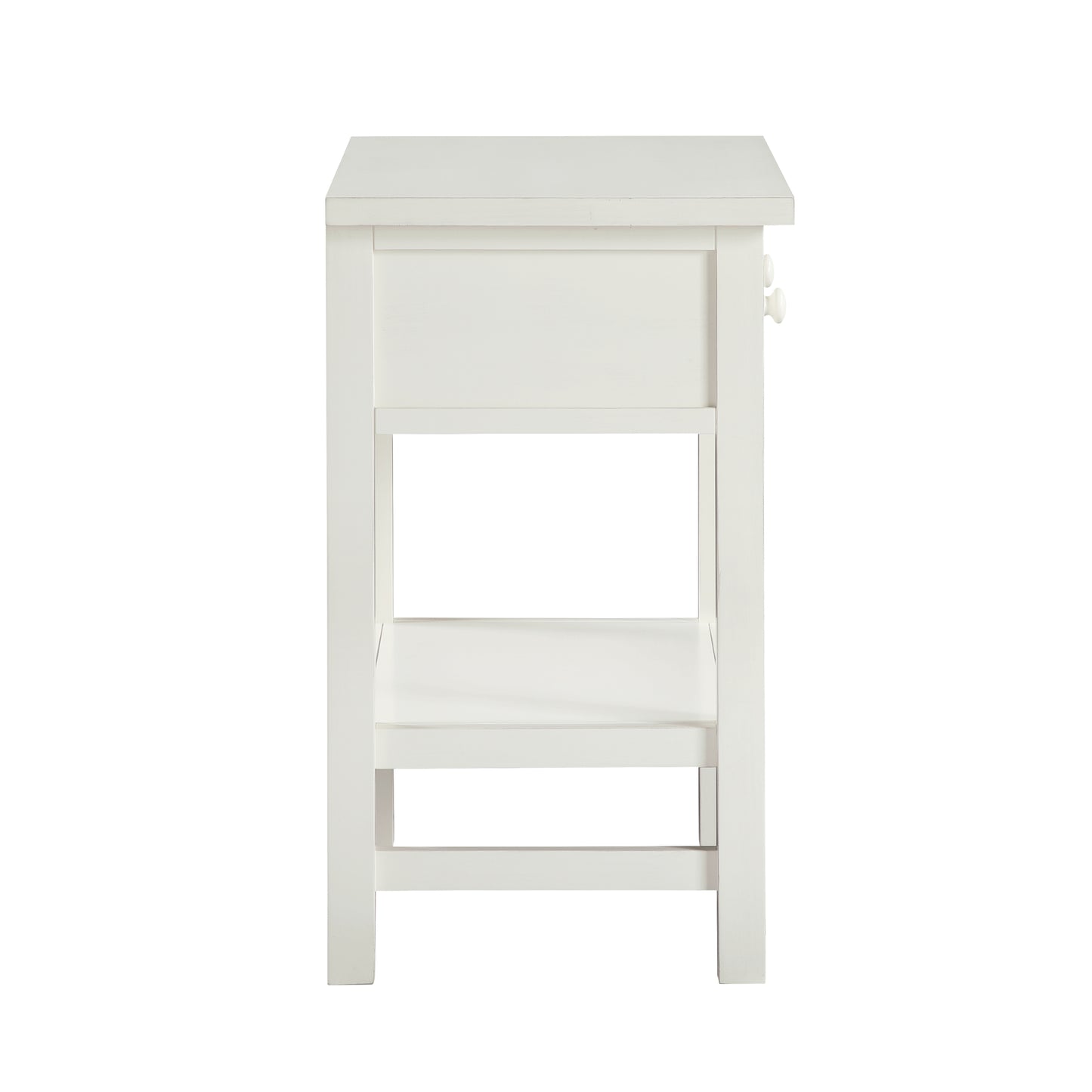 Finley 1-Drawer Storage Nightstand in Antique White with Distressed Wood Finish and Traditional Design Details