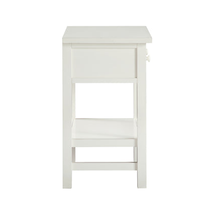 Finley 1-Drawer Storage Nightstand in Antique White with Distressed Wood Finish and Traditional Design Details