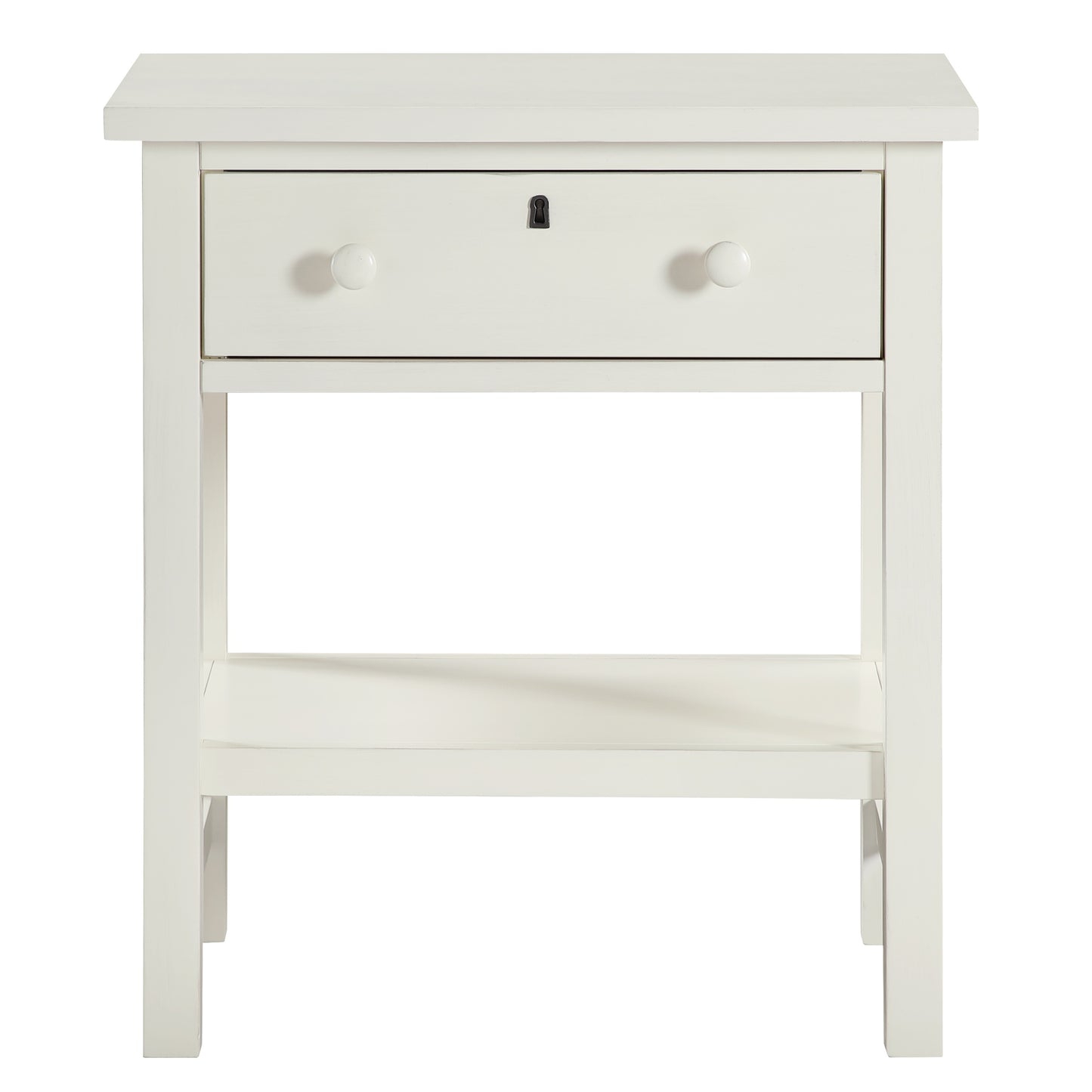Finley 1-Drawer Storage Nightstand in Antique White with Distressed Wood Finish and Traditional Design Details