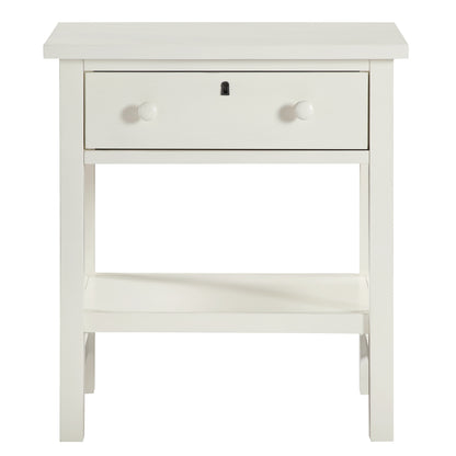 Finley 1-Drawer Storage Nightstand in Antique White with Distressed Wood Finish and Traditional Design Details