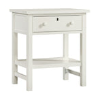 Finley 1-Drawer Storage Nightstand in Antique White with Distressed Wood Finish and Traditional Design Details