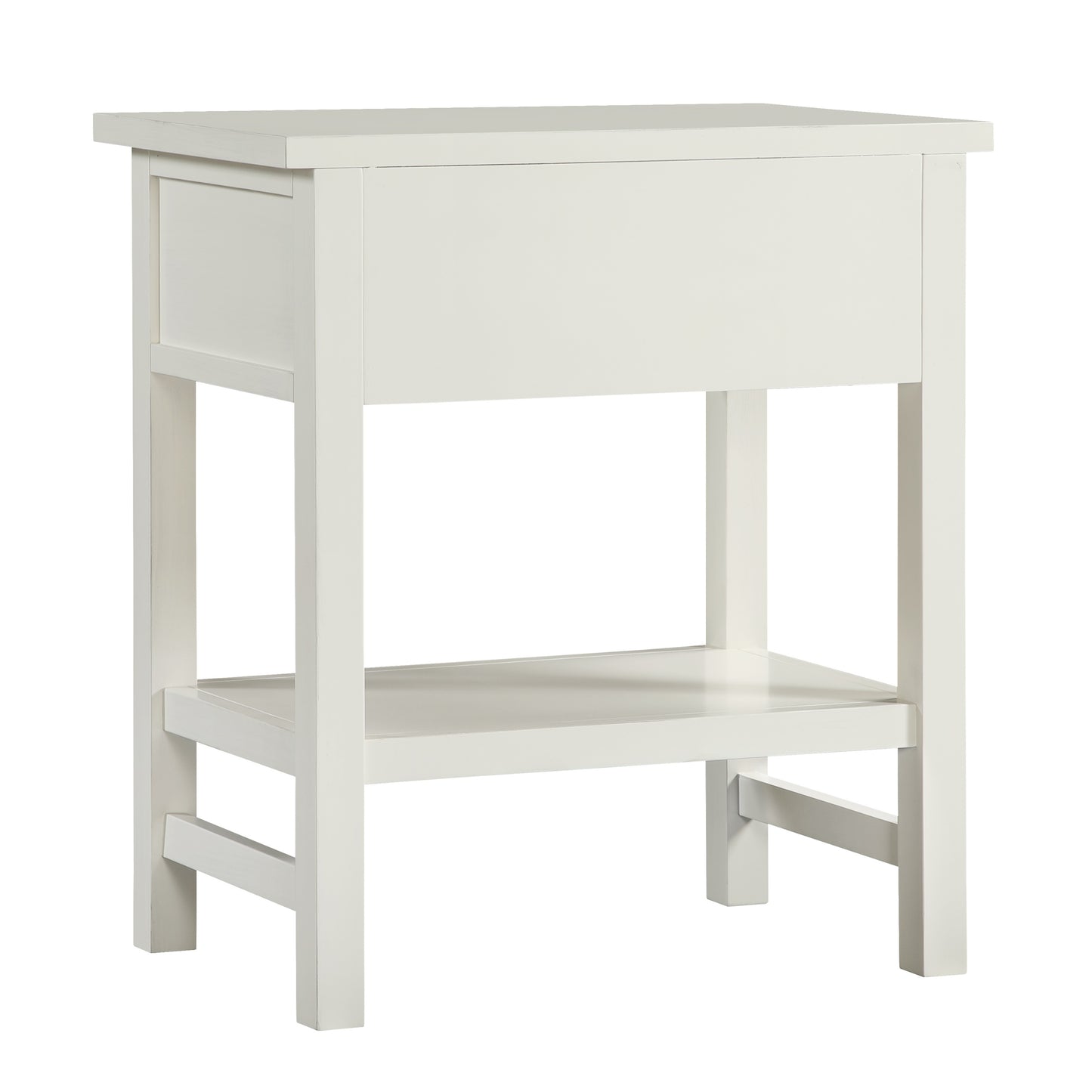 Finley 1-Drawer Storage Nightstand in Antique White with Distressed Wood Finish and Traditional Design Details