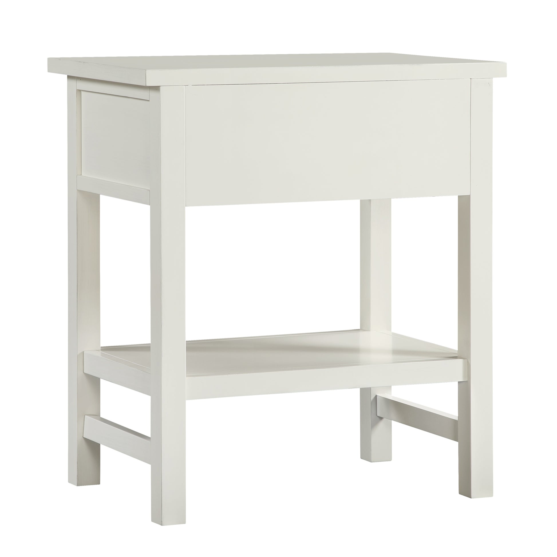 Finley 1-Drawer Storage Nightstand in Antique White with Distressed Wood Finish and Traditional Design Details
