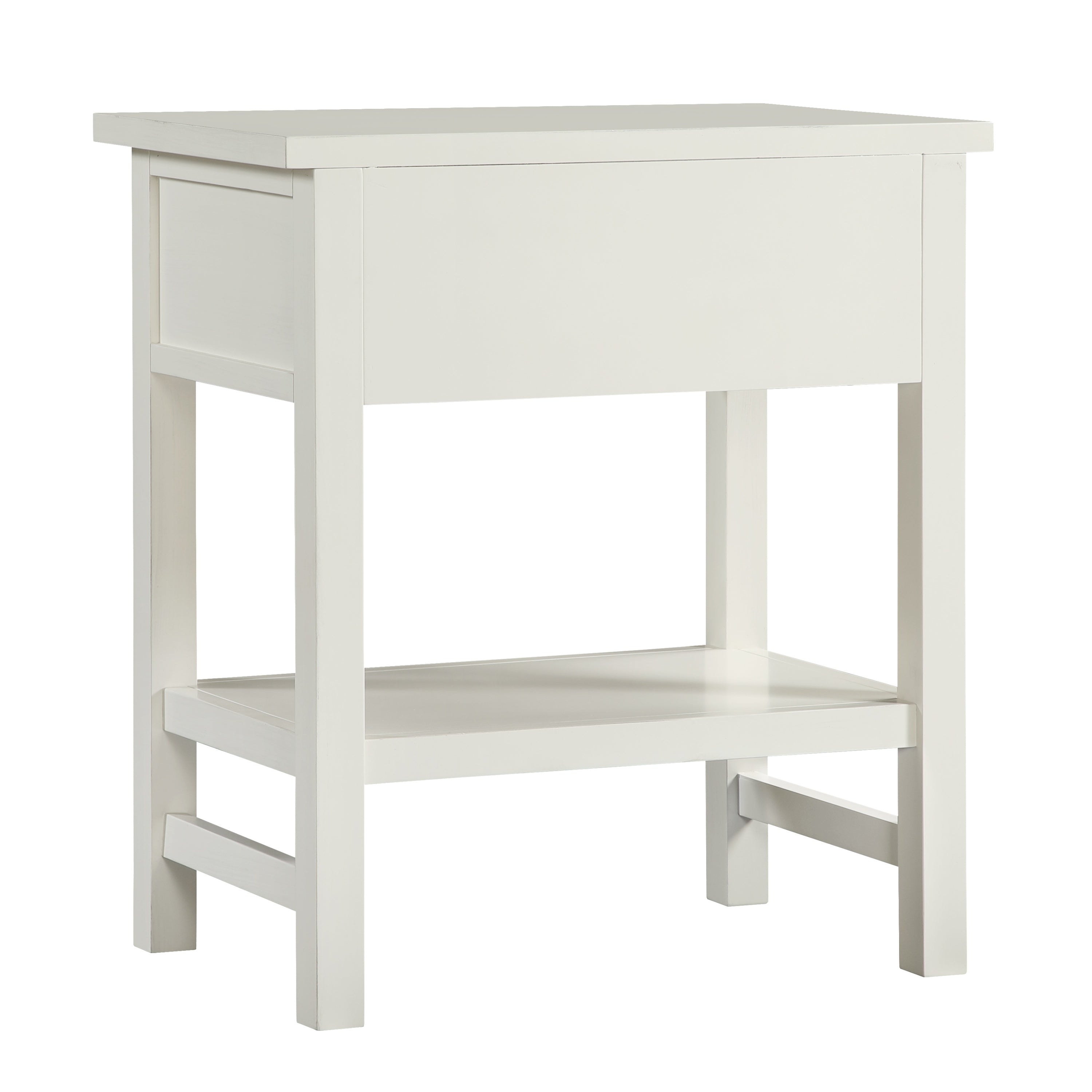 Finley 1-Drawer Storage Nightstand in Antique White with Distressed Wood Finish and Traditional Design Details