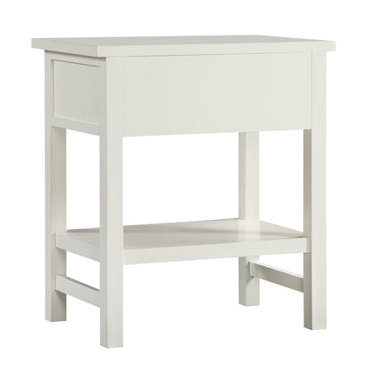 Finley 1-Drawer Storage Nightstand in Antique White with Distressed Wood Finish and Traditional Design Details