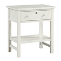 Finley 1-Drawer Storage Nightstand in Antique White with Distressed Wood Finish and Traditional Design Details
