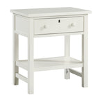 Finley 1-Drawer Storage Nightstand in Antique White with Distressed Wood Finish and Traditional Design Details
