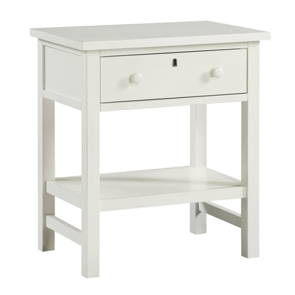 Finley 1-Drawer Storage Nightstand in Antique White with Distressed Wood Finish and Traditional Design Details