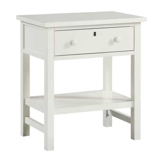 Finley 1-Drawer Storage Nightstand in Antique White with Distressed Wood Finish and Traditional Design Details
