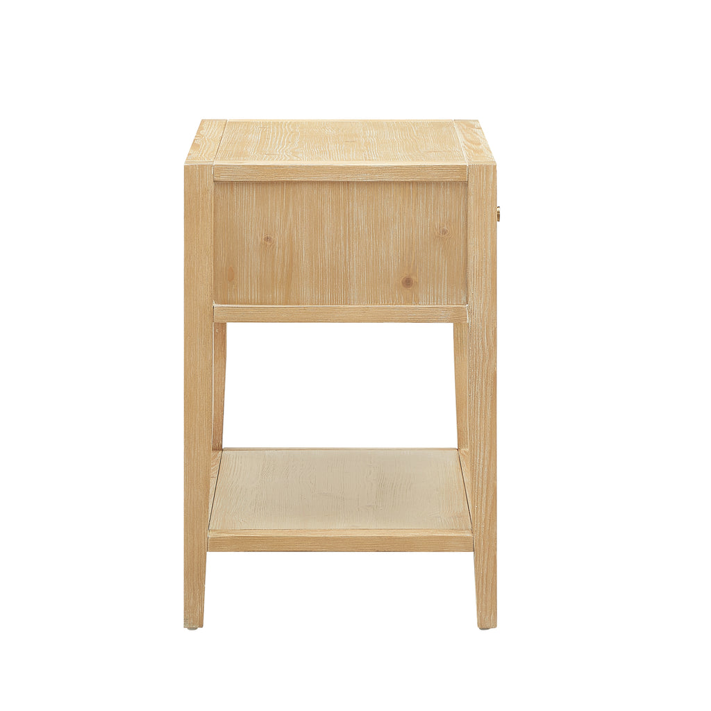 Fleur Natural 1-Drawer Nightstand with Reeded Front, Gold Pull, Solid Wood and MDF Construction in Natural Finish