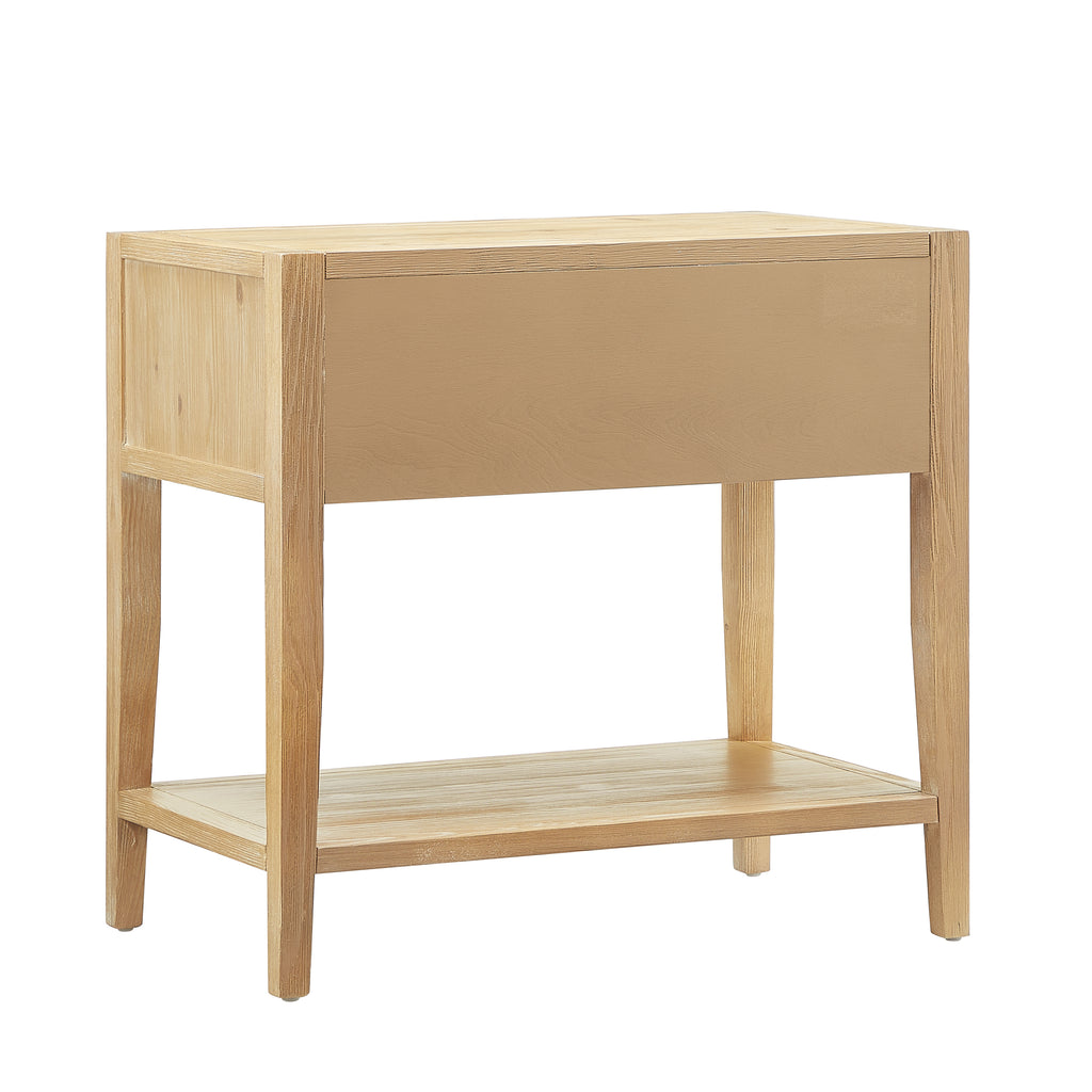 Fleur Natural 1-Drawer Nightstand with Reeded Front, Gold Pull, Solid Wood and MDF Construction in Natural Finish