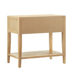 Fleur Natural 1-Drawer Nightstand with Reeded Front, Gold Pull, Solid Wood and MDF Construction in Natural Finish