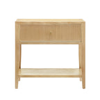 Fleur Natural 1-Drawer Nightstand with Reeded Front, Gold Pull, Solid Wood and MDF Construction in Natural Finish