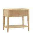 Fleur Natural 1-Drawer Nightstand with Reeded Front, Gold Pull, Solid Wood and MDF Construction in Natural Finish