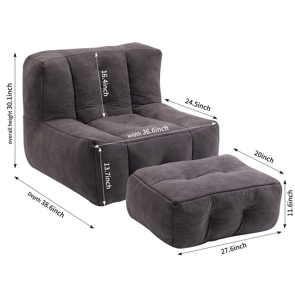 Fluffy bean bag chair, comfortable bean bag for adults, super soft lazy sofa chair with memory foam and ottoman, indoor modern focus bean bag chair for living room, bedroom, apartment
