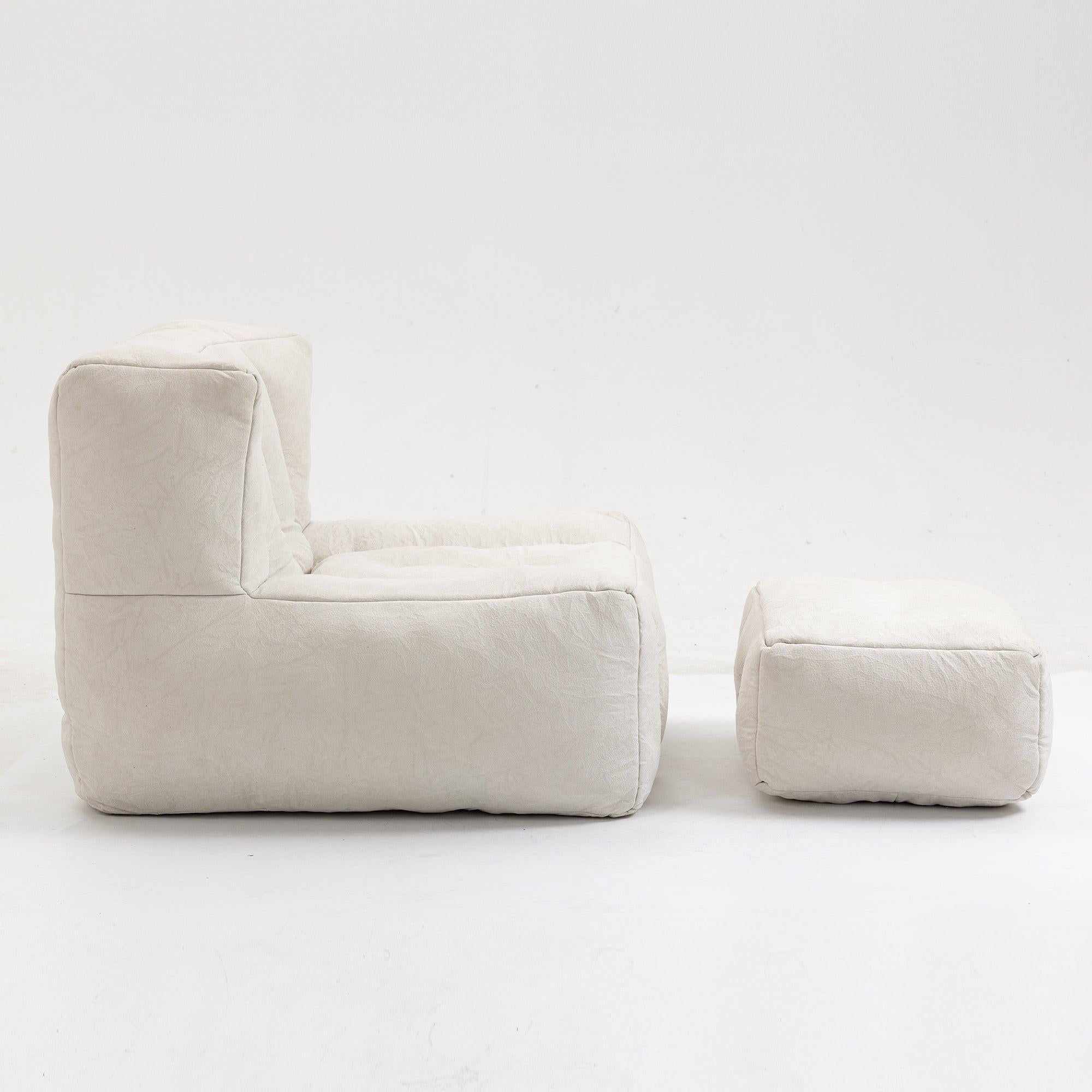 Fluffy White Velvet Bean Bag Chair 38.5" x 36.6" x 30" Inches.