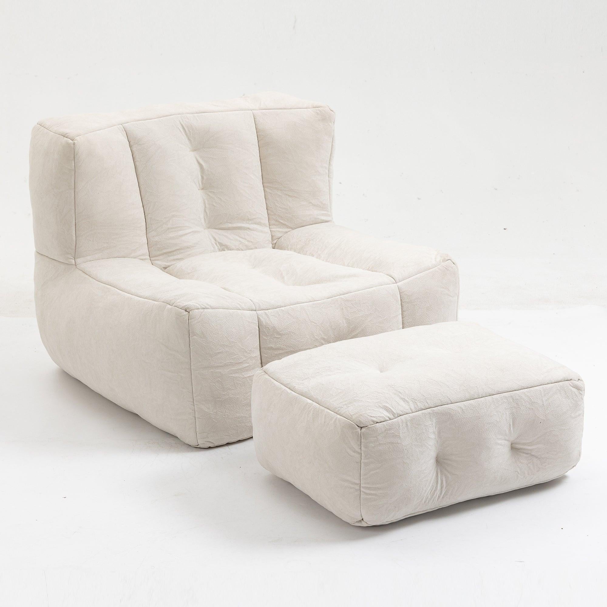 Fluffy bean bag chair, comfortable bean bag for adults, super soft lazy sofa chair with memory foam and ottoman, indoor modern focus bean bag chair for living room, bedroom, apartment