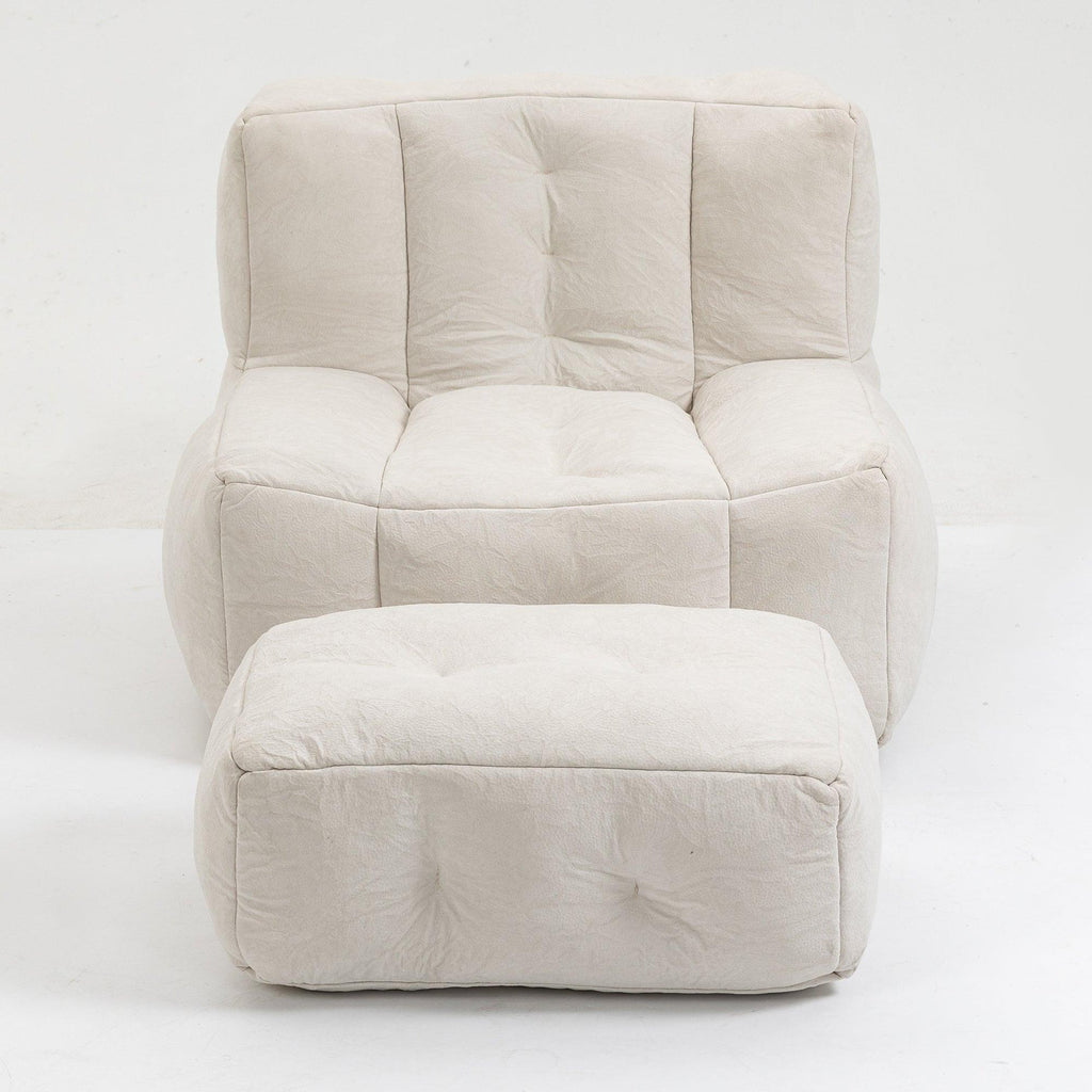 Fluffy bean bag chair, comfortable bean bag for adults, super soft lazy sofa chair with memory foam and ottoman, indoor modern focus bean bag chair for living room, bedroom, apartment