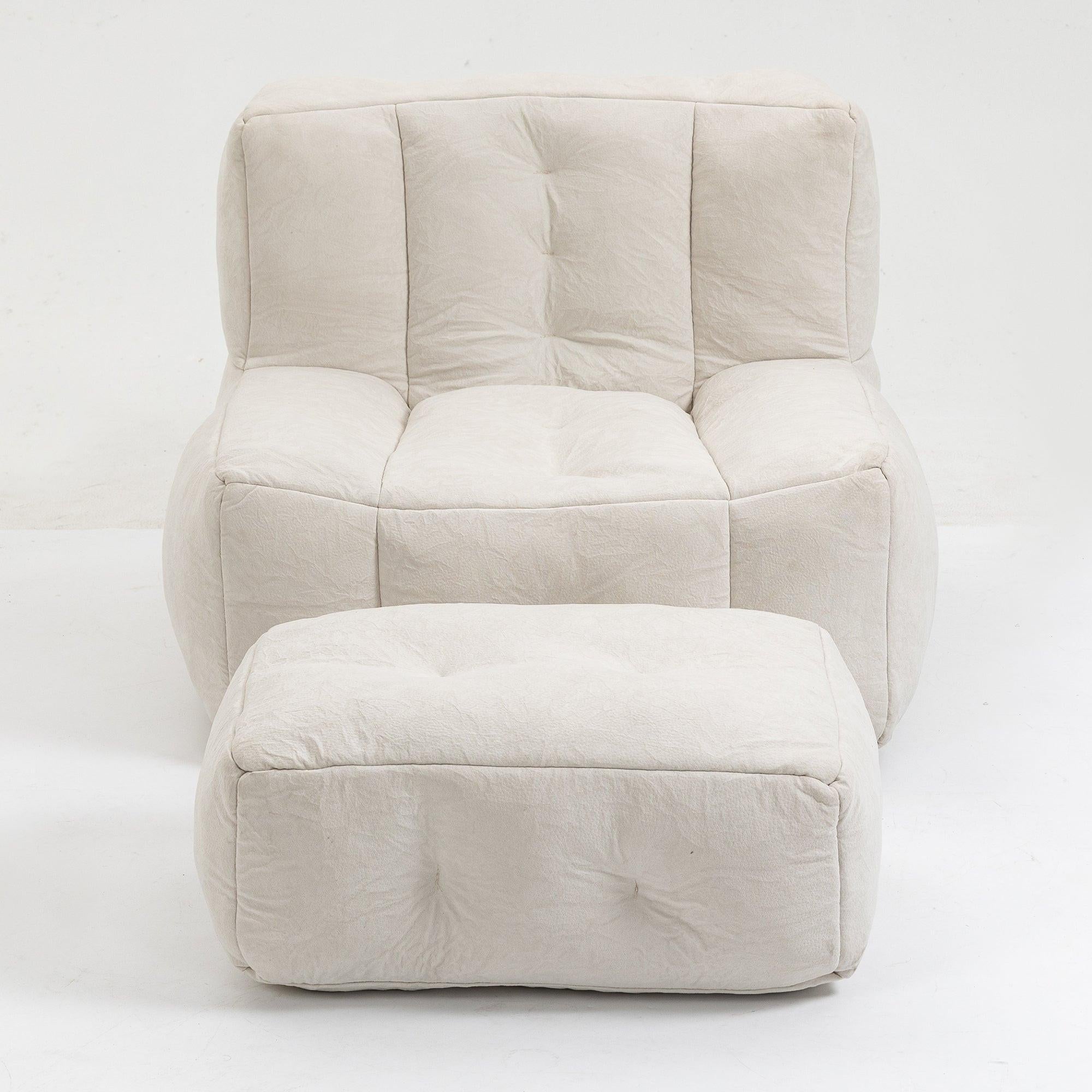 Fluffy bean bag chair, comfortable bean bag for adults, super soft lazy sofa chair with memory foam and ottoman, indoor modern focus bean bag chair for living room, bedroom, apartment