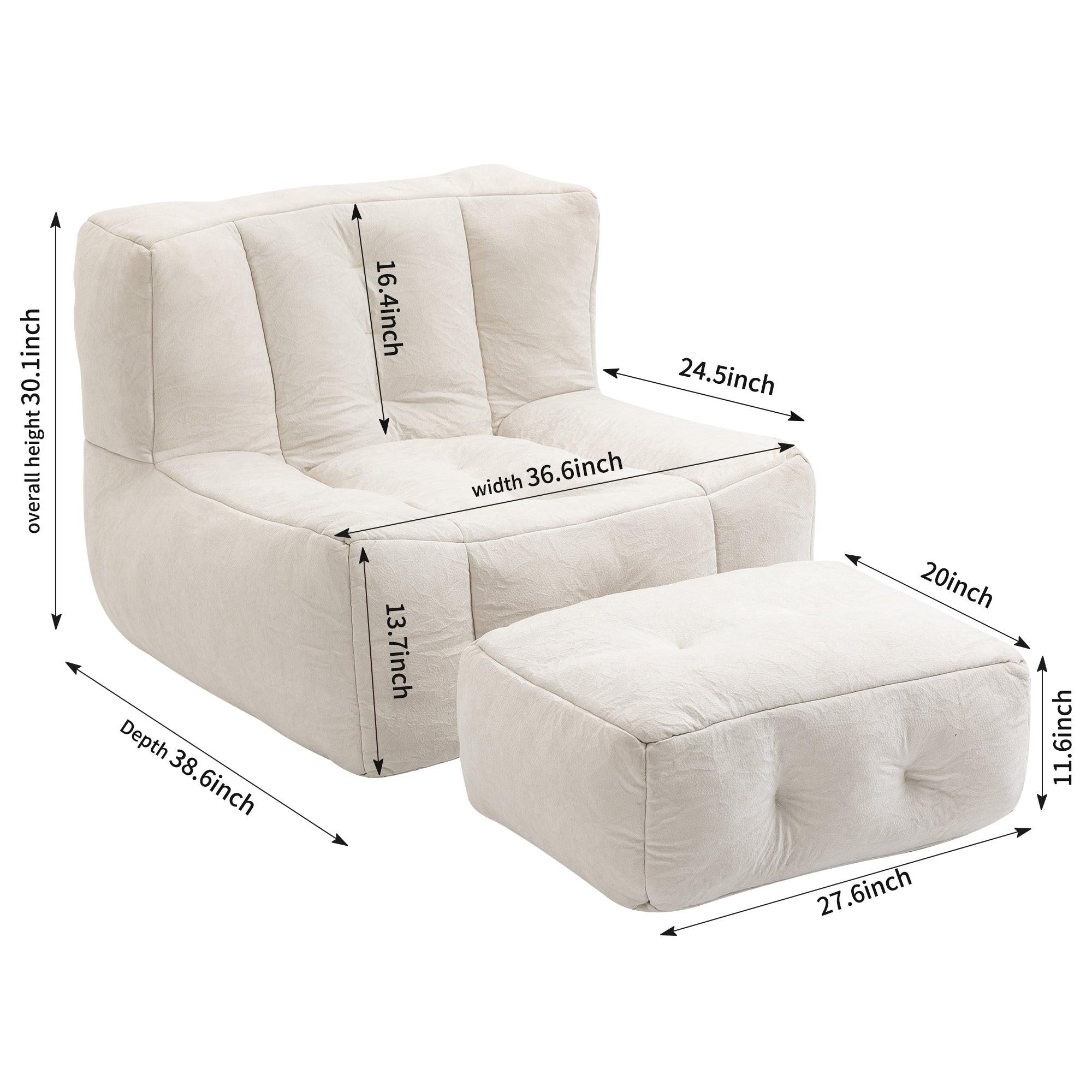 Fluffy bean bag chair, comfortable bean bag for adults, super soft lazy sofa chair with memory foam and ottoman, indoor modern focus bean bag chair for living room, bedroom, apartment