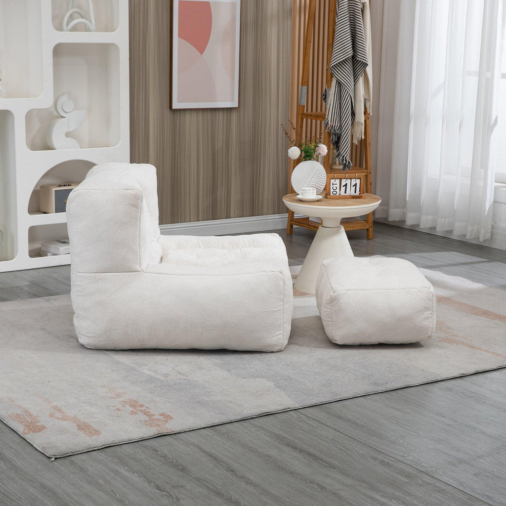 Fluffy White Velvet Bean Bag Chair 38.5" x 36.6" x 30" Inches.