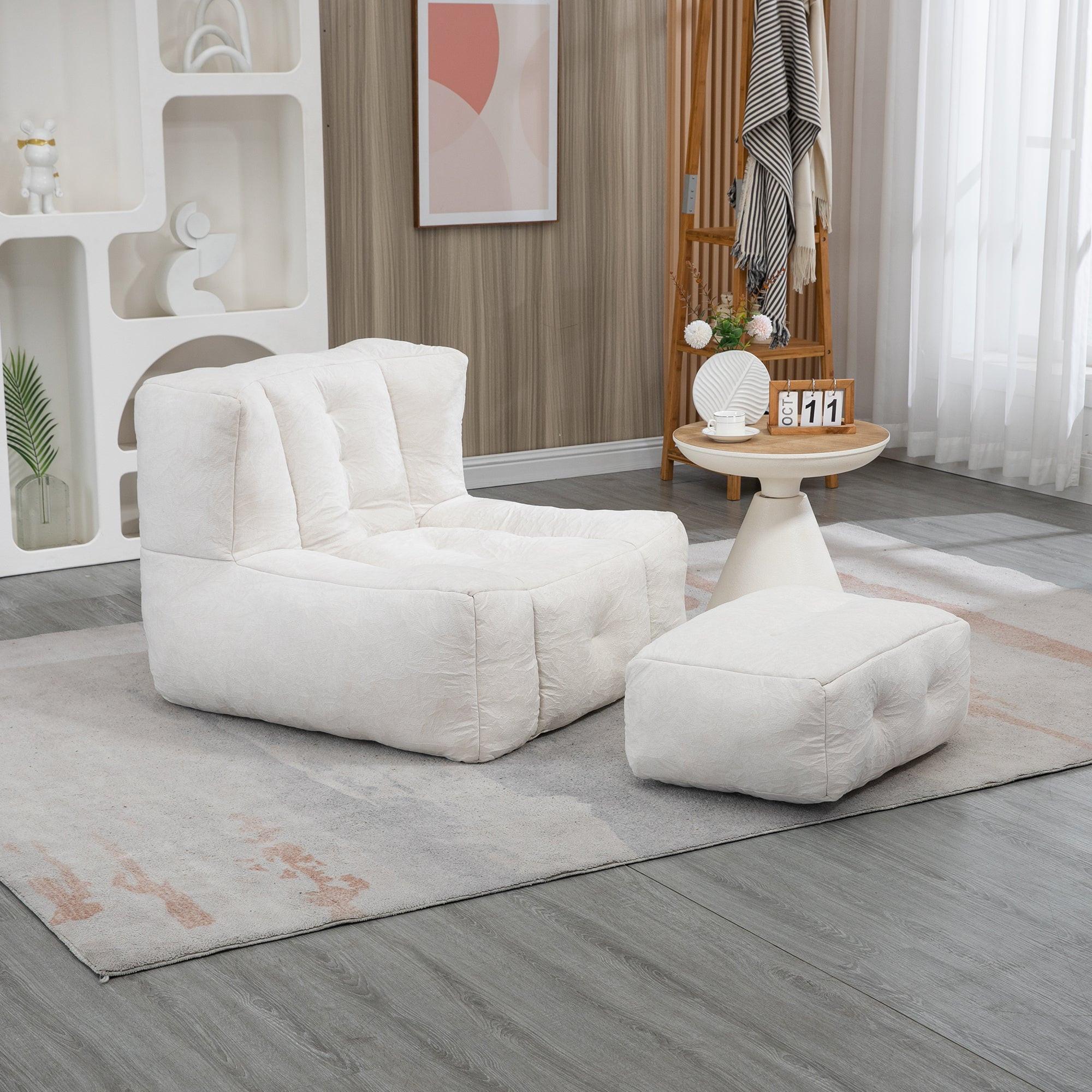 Fluffy White Velvet Bean Bag Chair 38.5" x 36.6" x 30" Inches.