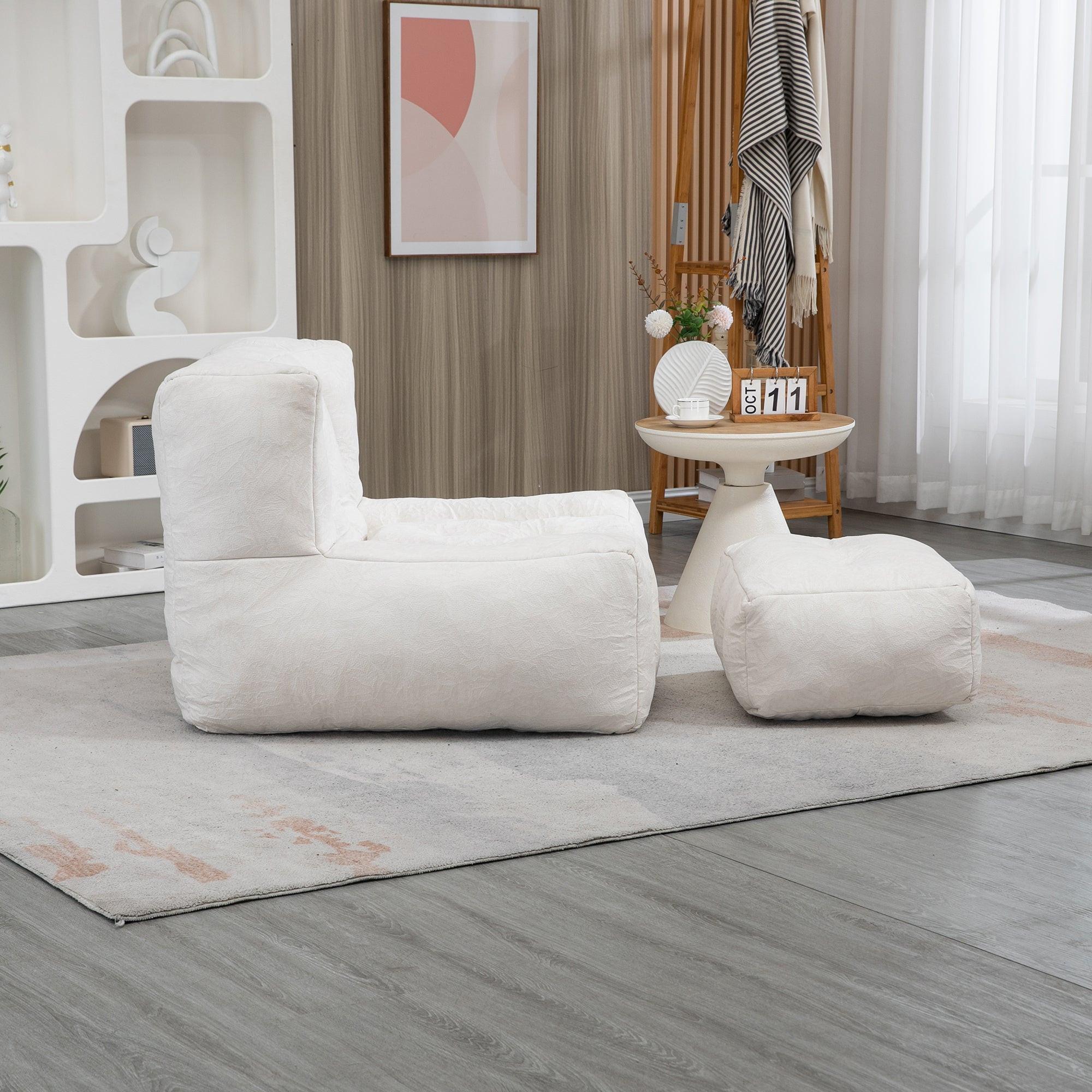 Fluffy White Velvet Bean Bag Chair 38.5" x 36.6" x 30" Inches.