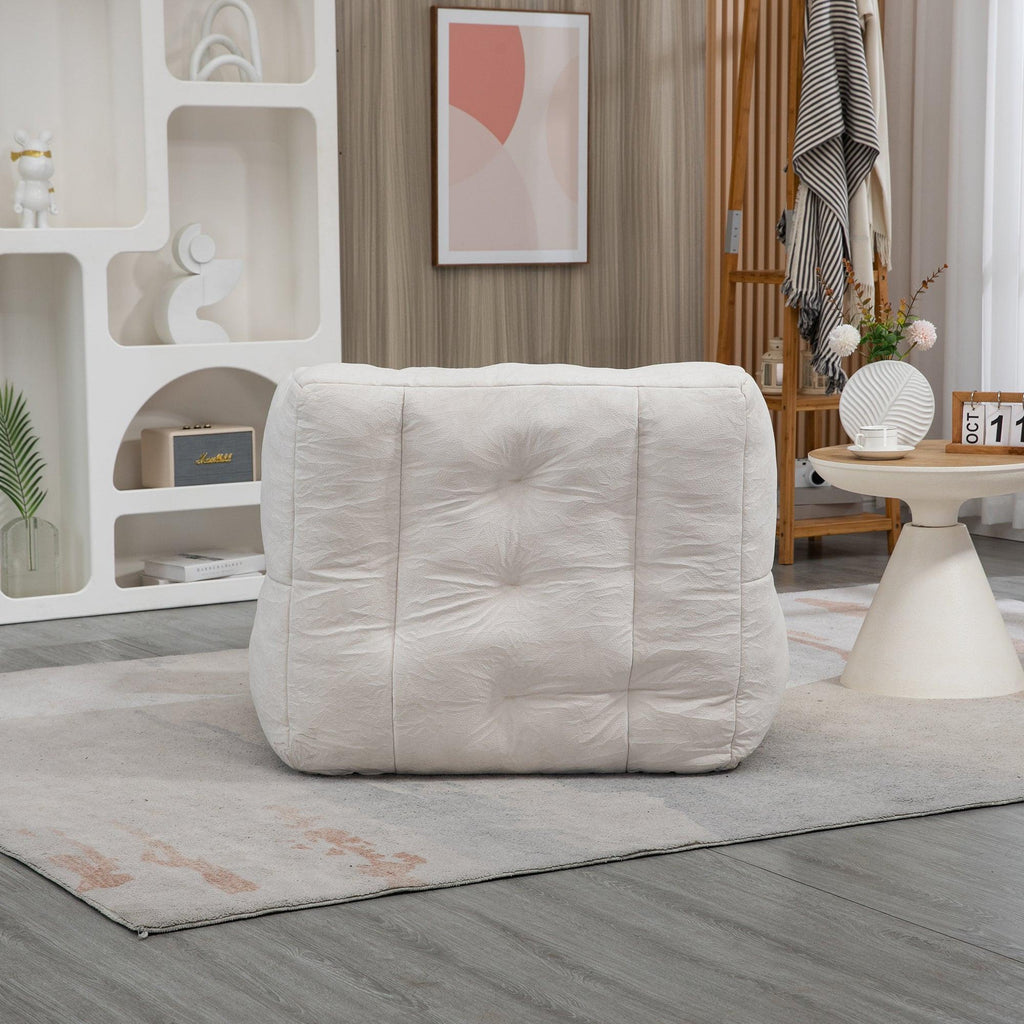 Fluffy White Velvet Bean Bag Chair 38.5" x 36.6" x 30" Inches.