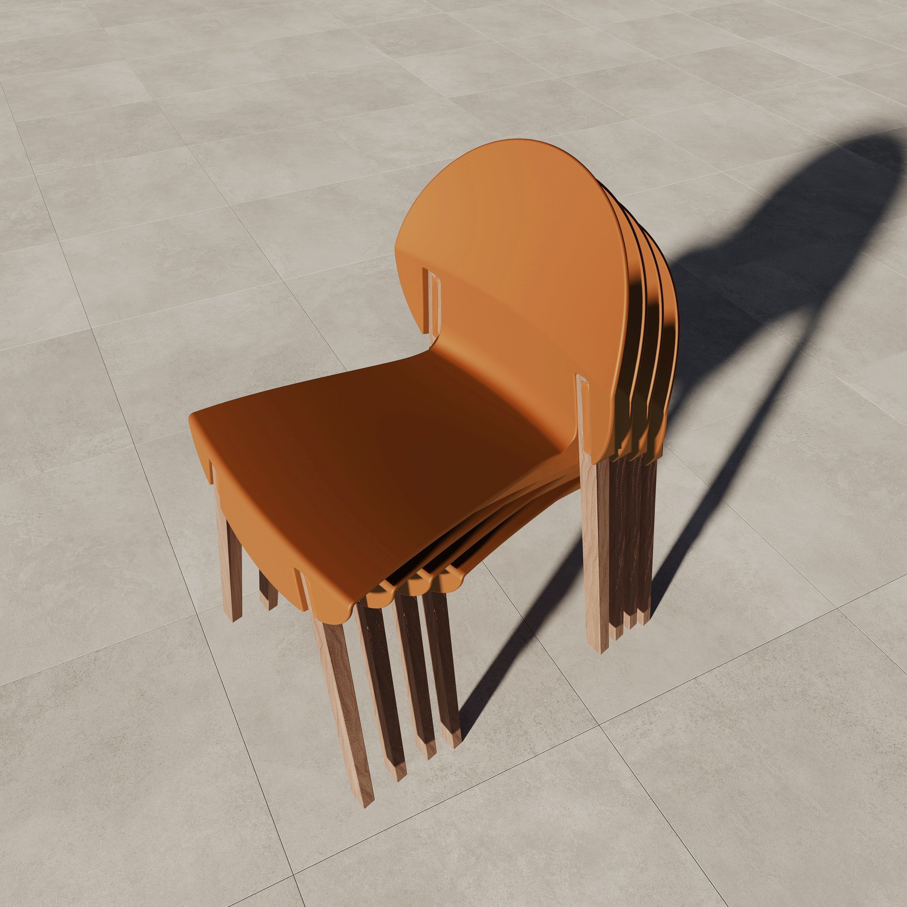 Four-piece set of single chairs with a design combining modern and traditional elements, durable and comfortable, in tropical orange. Dimensions: 20.08*19.29*31.89 (in). PP seats and red oak legs.